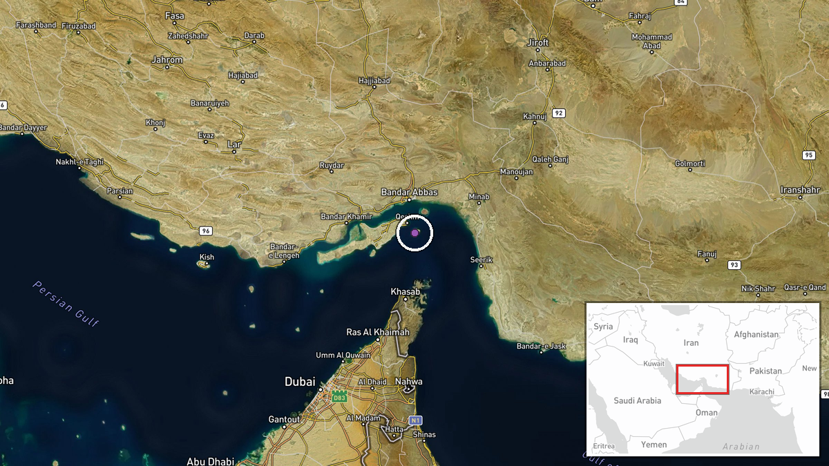 Lark Island, Strait of Hormuz, Iran — Airstrike location map