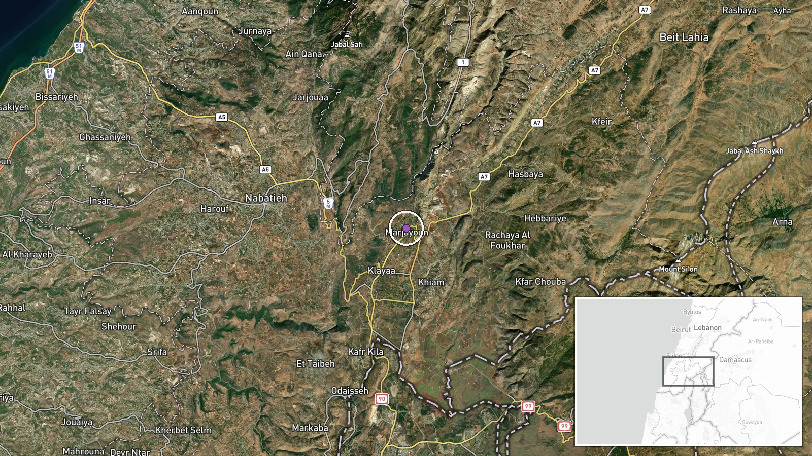 Marjayoun, South Governorate, Lebanon — Combat location map