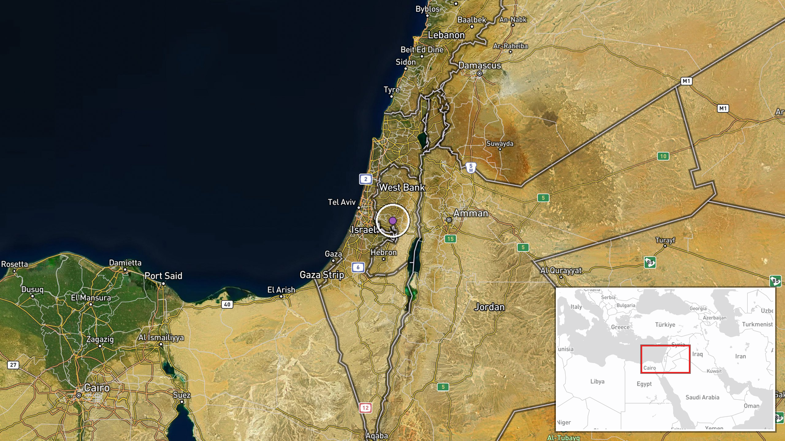 Azariya, Bethlehem Governorate, West Bank — Security location map