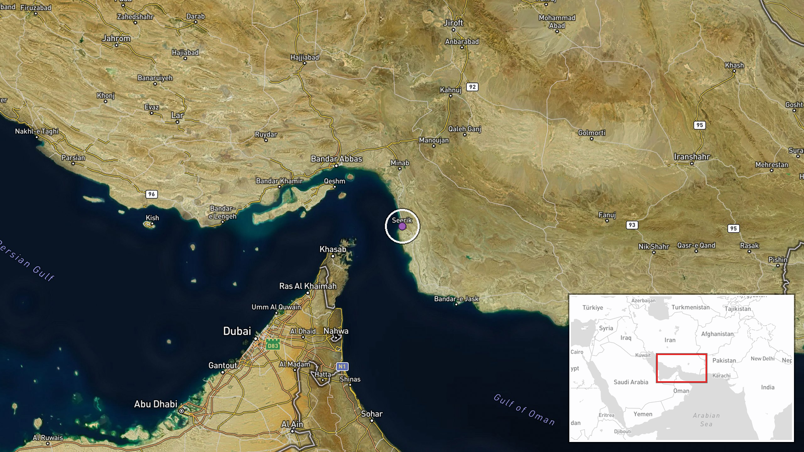 Kuhestak, Hormozgan Province, Iran — Airstrike location map