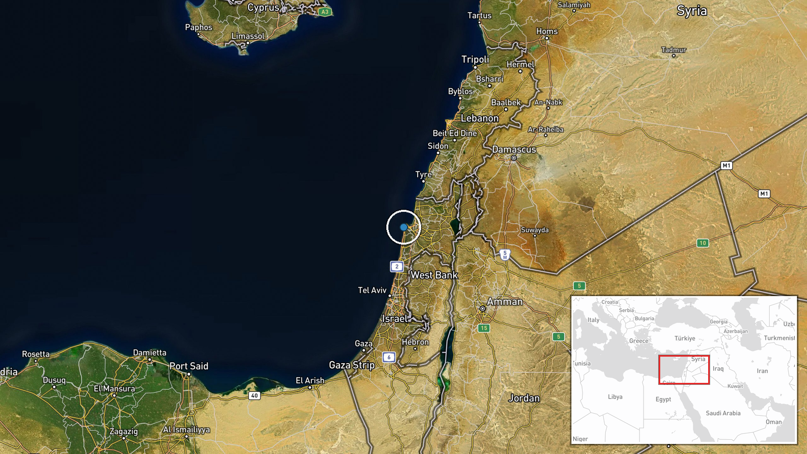 Mediterranean Sea, off Israel coast — Deployment location map