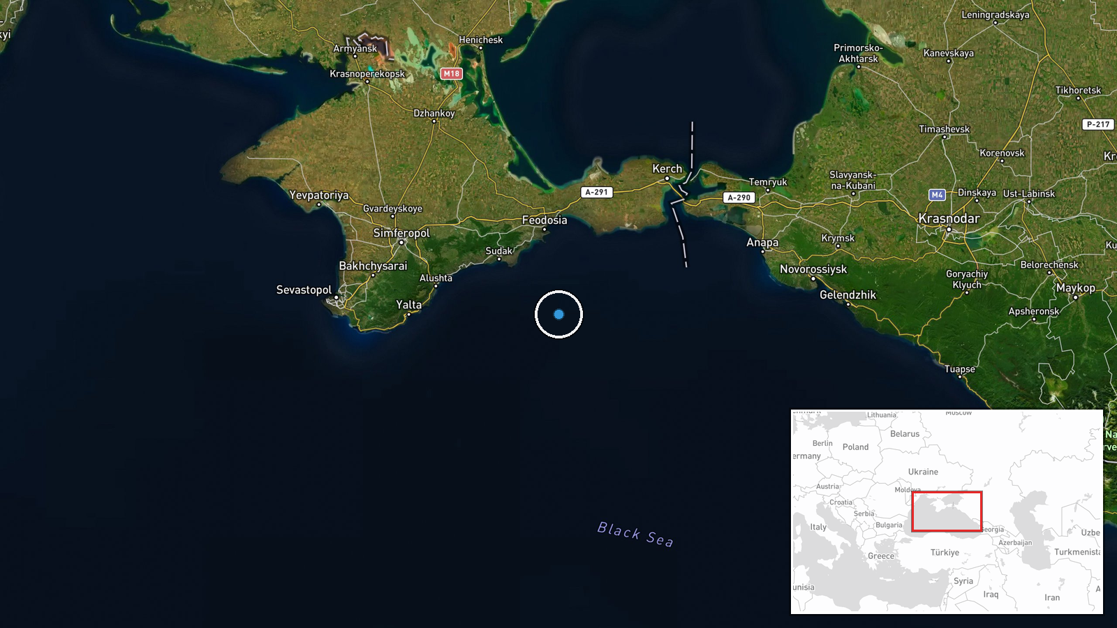 Black Sea, off Turkish Coast — UAS Strike location map