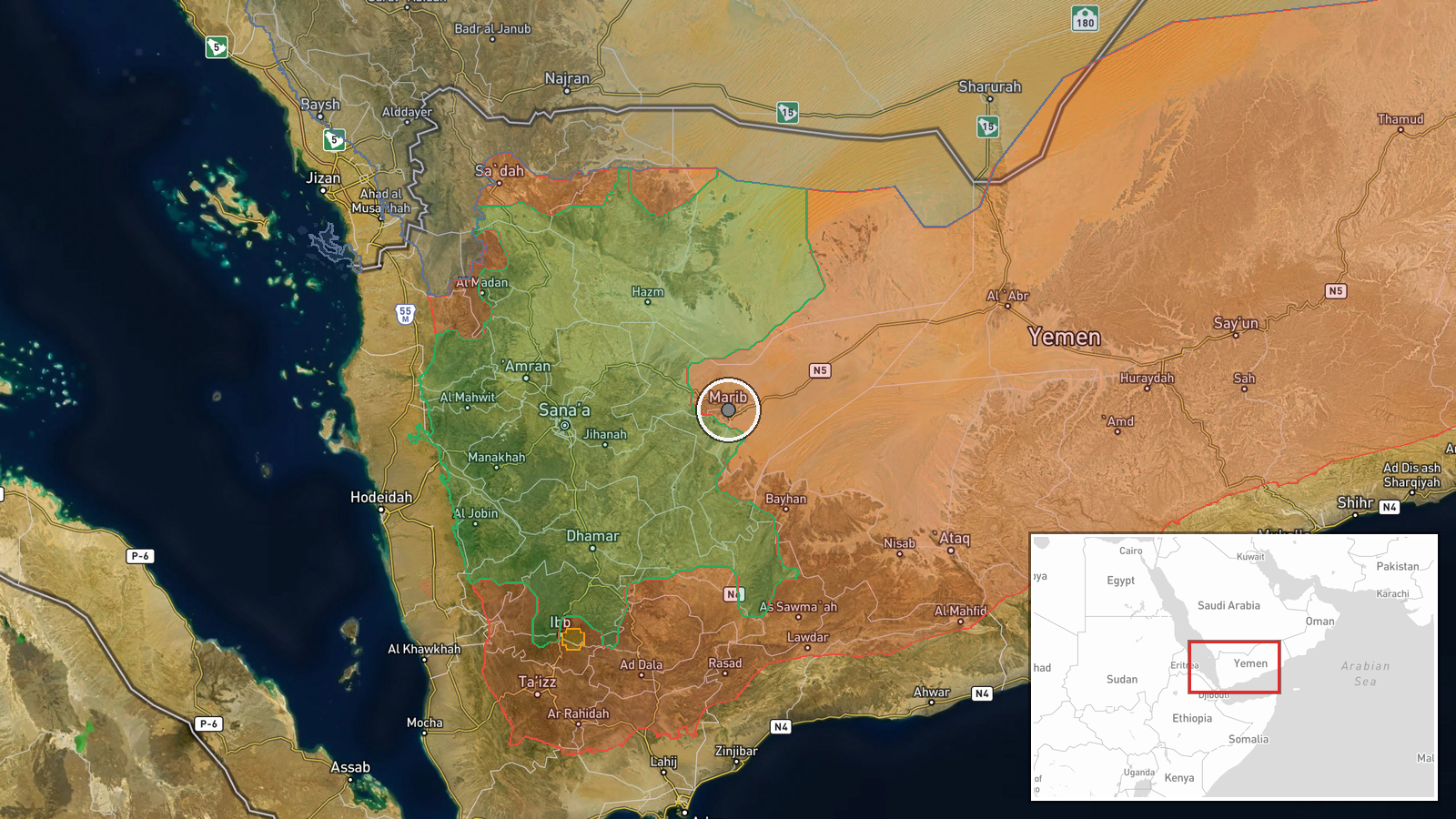 Marib, Marib Governorate, Yemen — Security location map