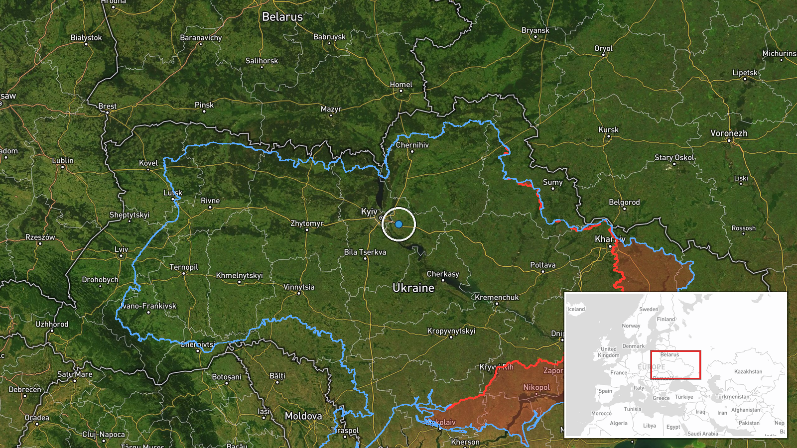 Boryspil, Kyiv Oblast, Ukraine — Drone Shootdown location map