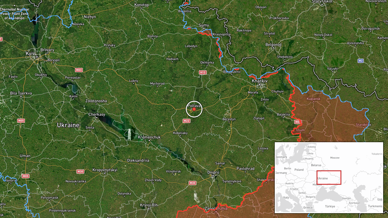 Poltava Oblast, Ukraine — Drone Shootdown location map
