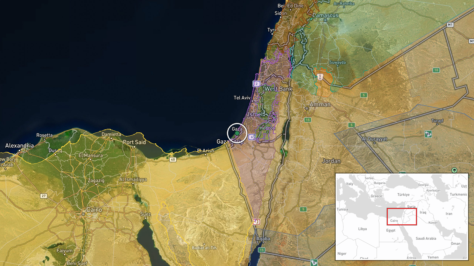 Gaza Strip, Palestine — Humanitarian Aid location map