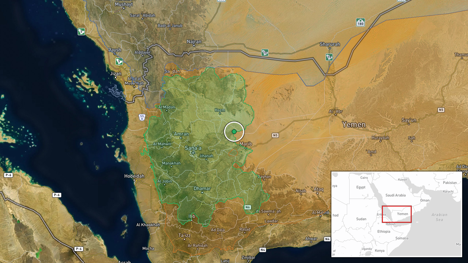 Al-Hazm, Al-Jawf Governorate, Yemen — Artillery location map