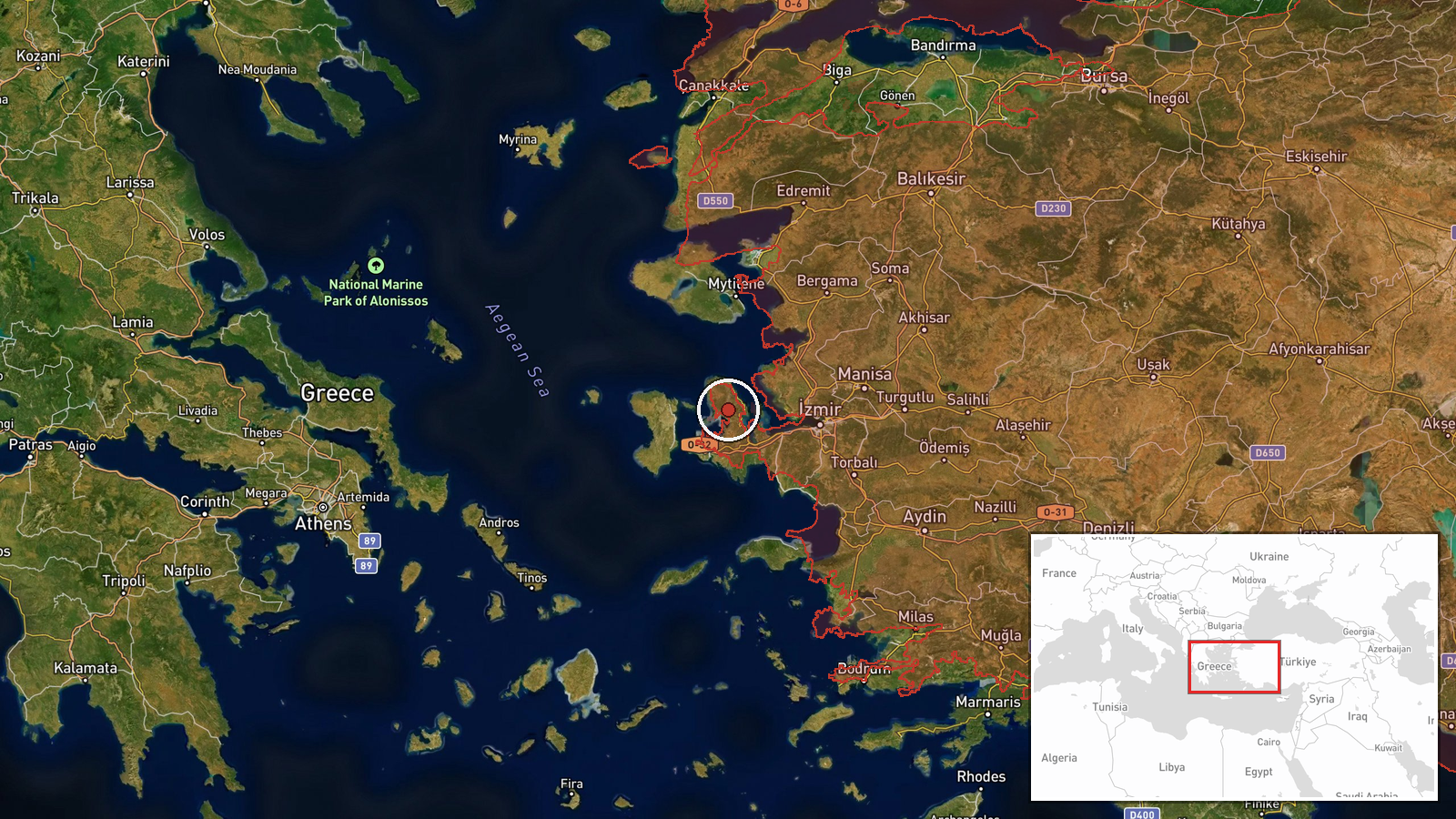 Aegean Sea (international waters), between Greece and Turkey — Deployment location map