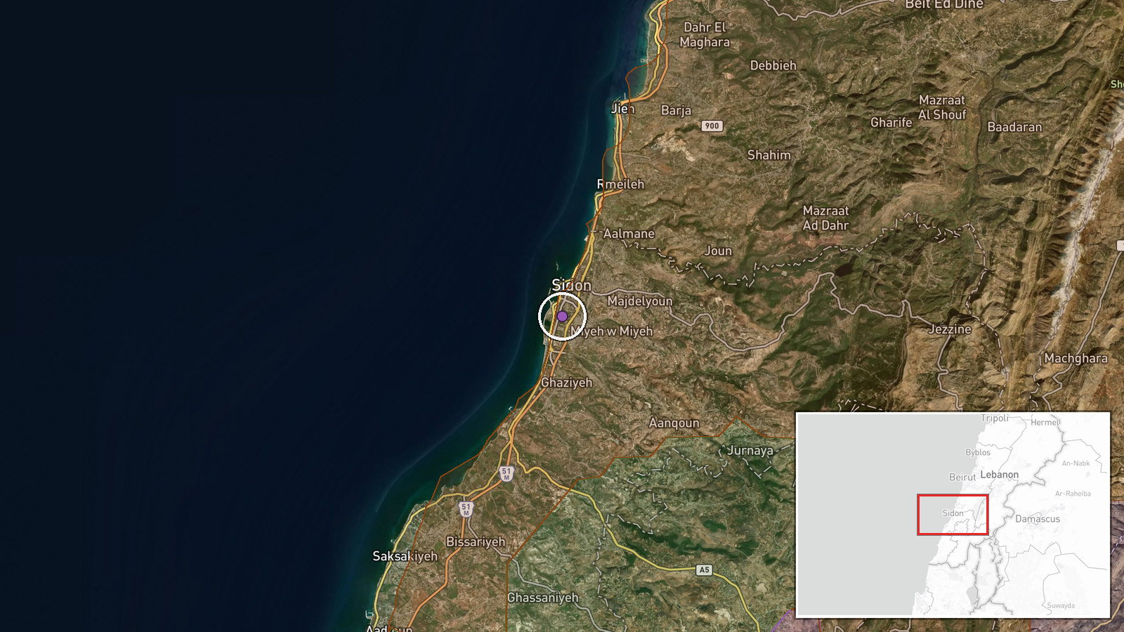 South Lebanon, Lebanon — Combat location map