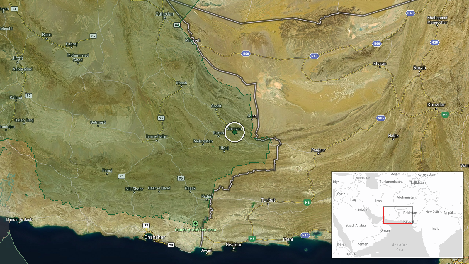 Saravan, Sistan and Baluchestan Province, Iran — Combat location map