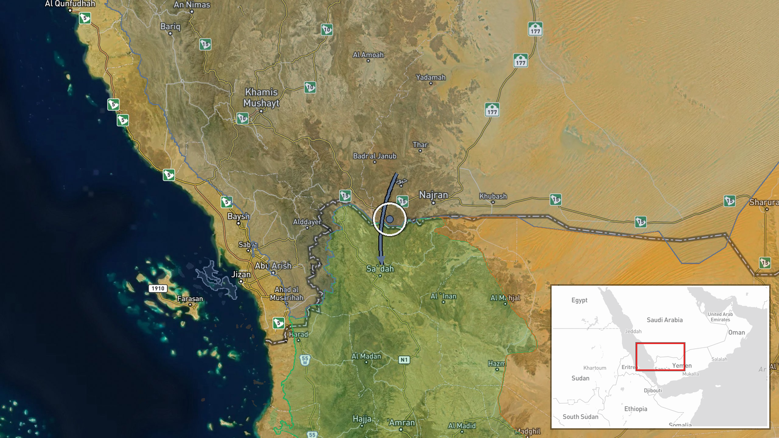 Yemen (Houthi-controlled territory) — Airstrike location map