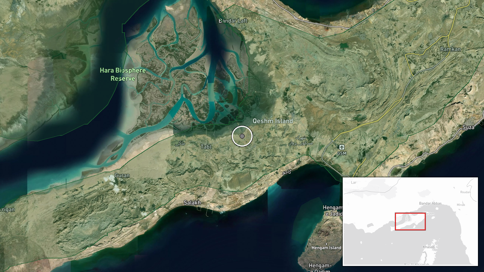 Keshm Island, Hormozgan Province, Iran — Explosion location map