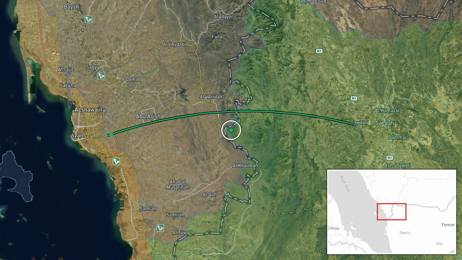 Jazan Refinery, Jazan Province, Saudi Arabia — Airstrike location map