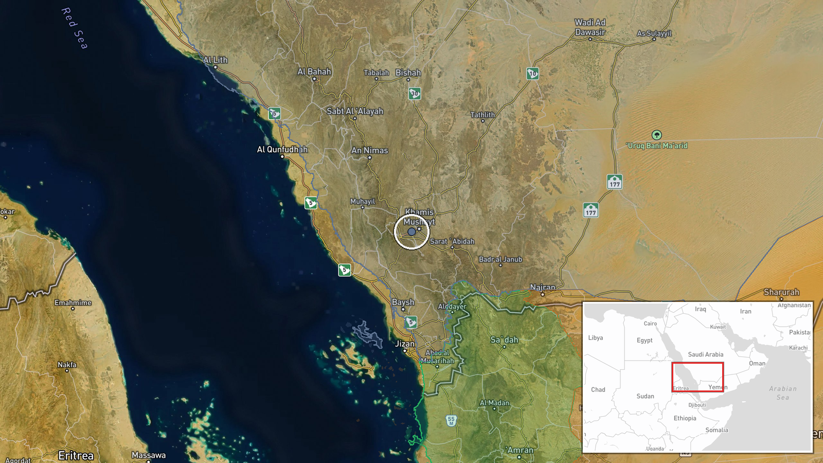 Abha and Khamis Mushait, Asir Province, Saudi Arabia — Siren location map