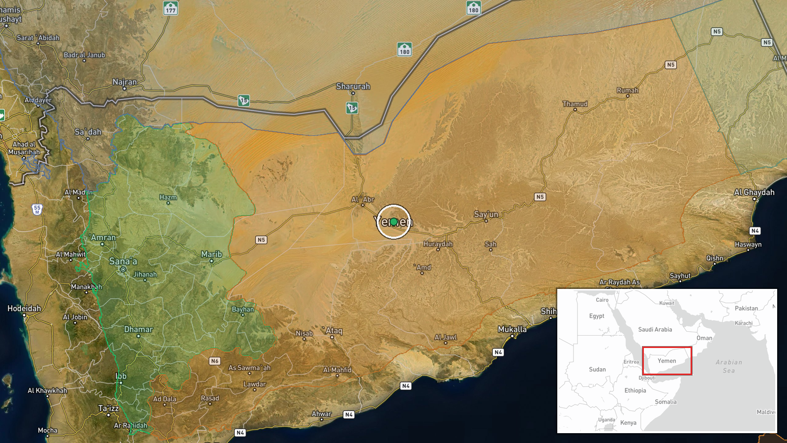 Yemen — Security location map