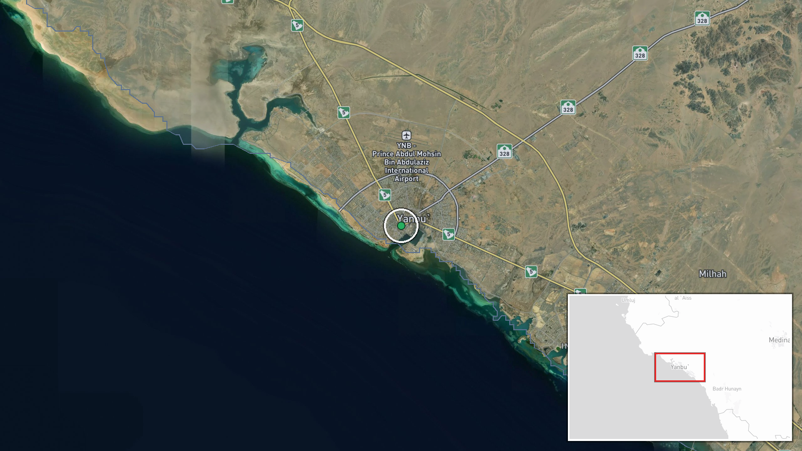 East-West Petroleum Pipeline pumping station, Yanbu, Medina Province, Saudi Arabia — Ballistic Missile location map