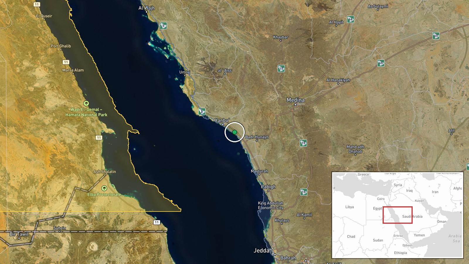 Yanbu Petrochemical Refinery, Yanbu, Saudi Arabia — Ballistic Missile location map