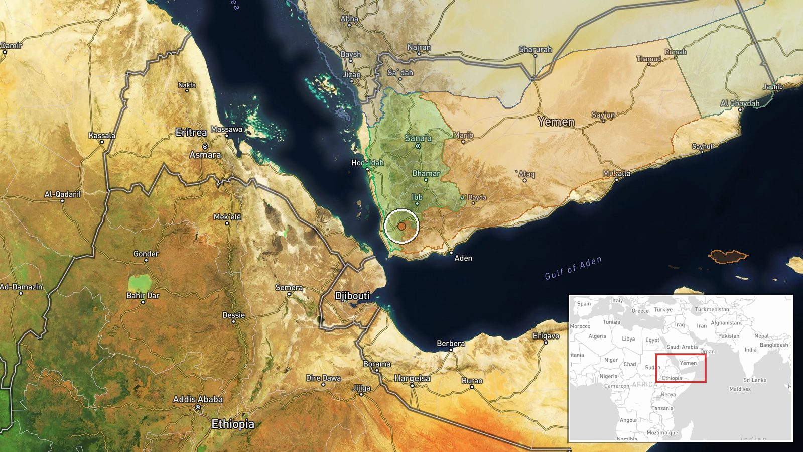 West Taiz, Taiz Governorate, Yemen — Combat location map