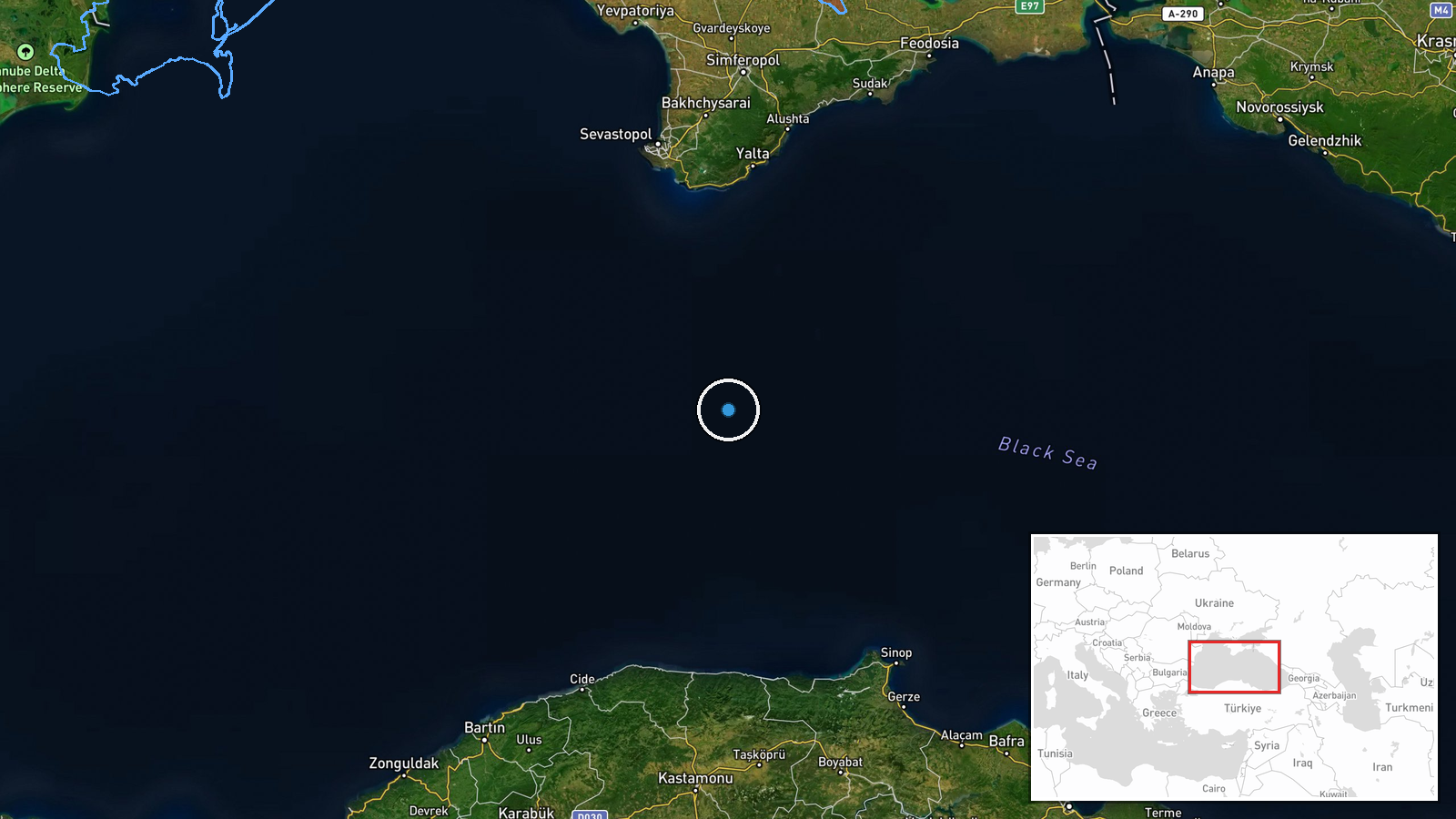 Black Sea, south of Odesa, Ukraine — UAS Strike location map