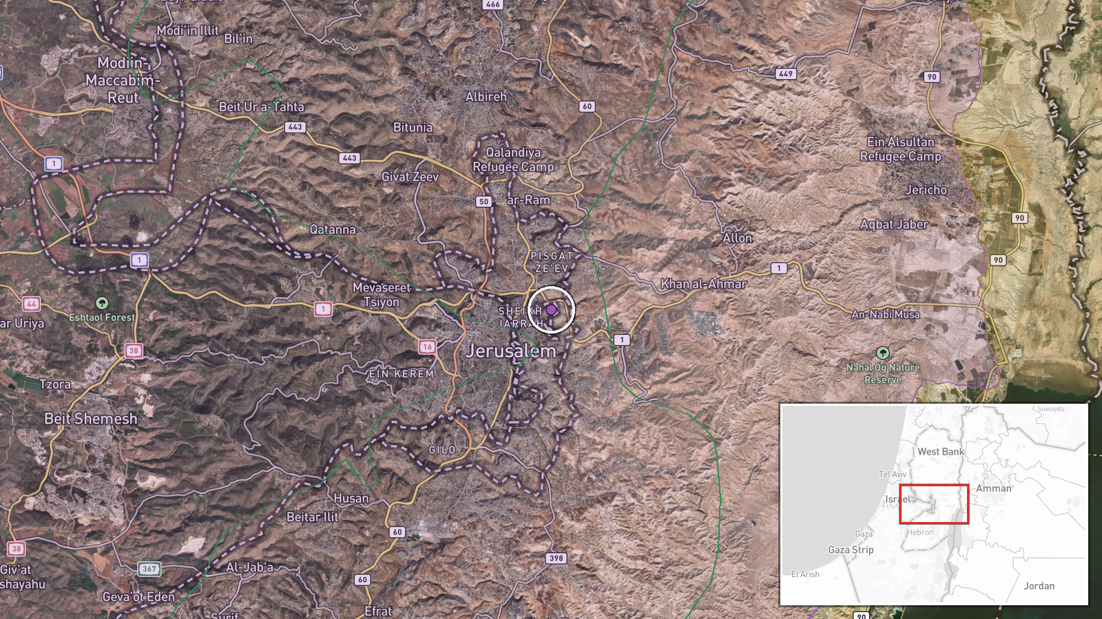 El-Maşarf Mountain, Issawiya, Jerusalem, Israel — Artillery location map