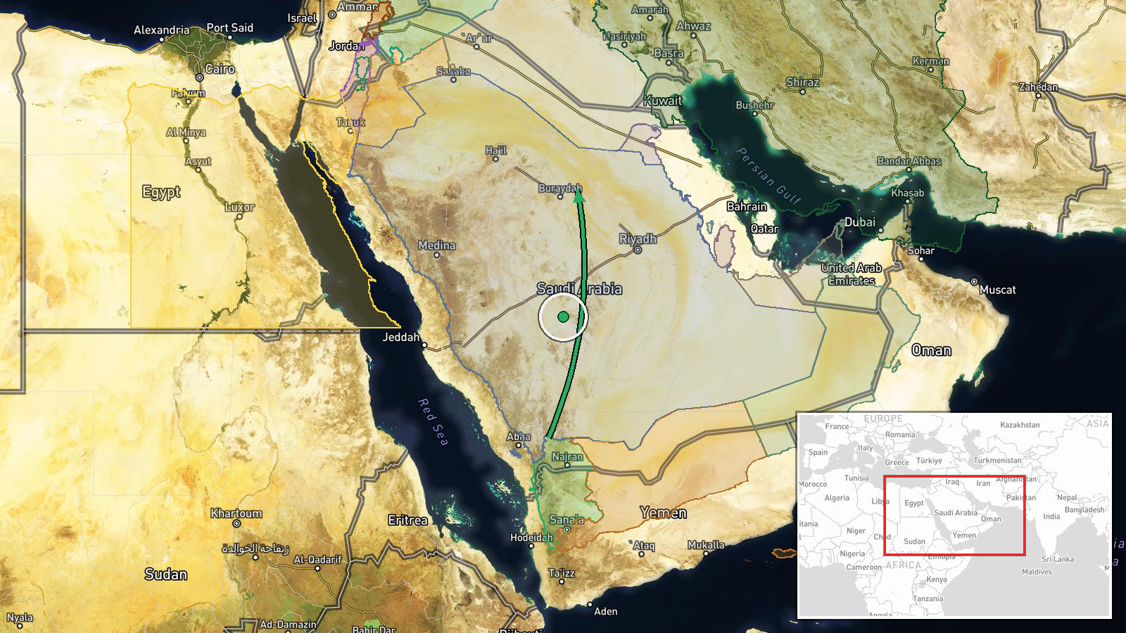 King Fahd International Airport, Riyadh, Saudi Arabia — UAS Strike location map