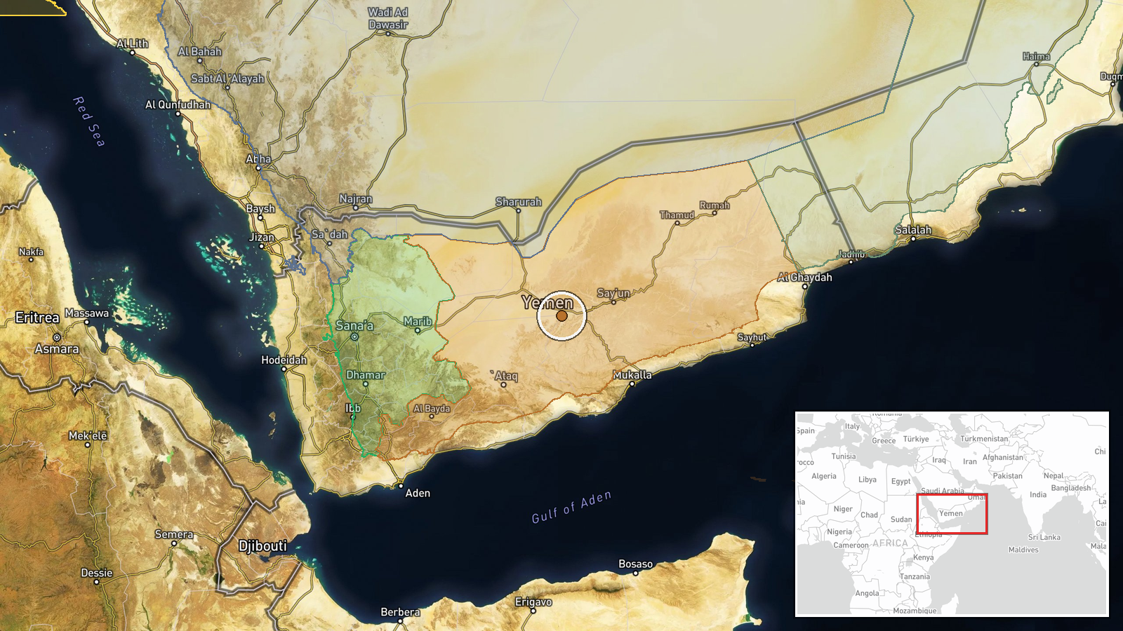 Beyhan, Shabwah Governorate, Yemen — Artillery location map