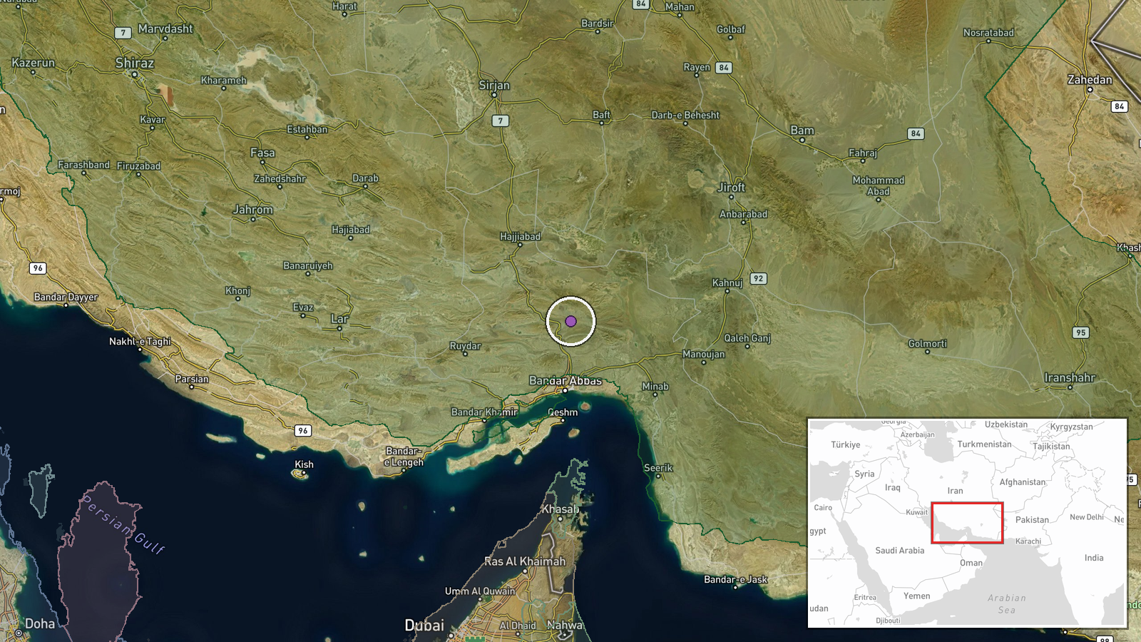 Hormozgan Province, Iran — Drone Shootdown location map