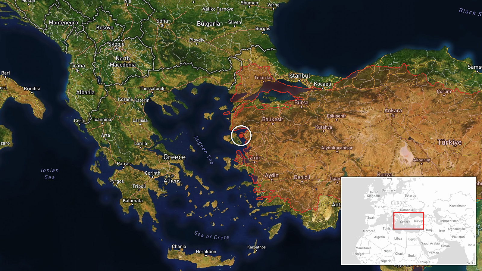 Aegean Sea, Greece-Turkey Waters — Military Exercise location map