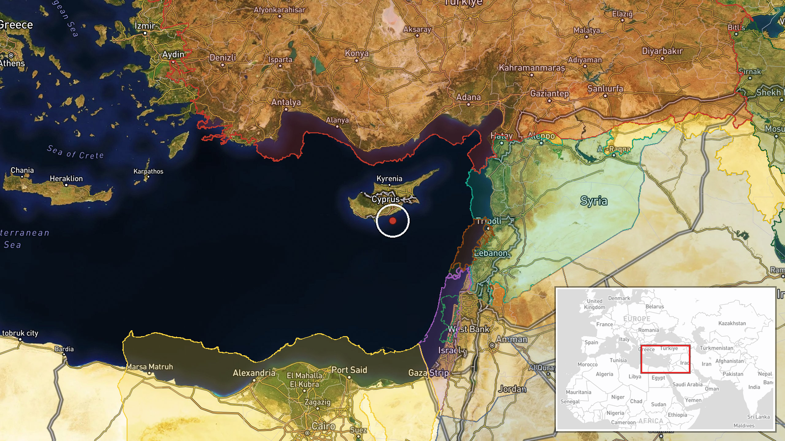 Southern Cyprus — Military Exercise location map