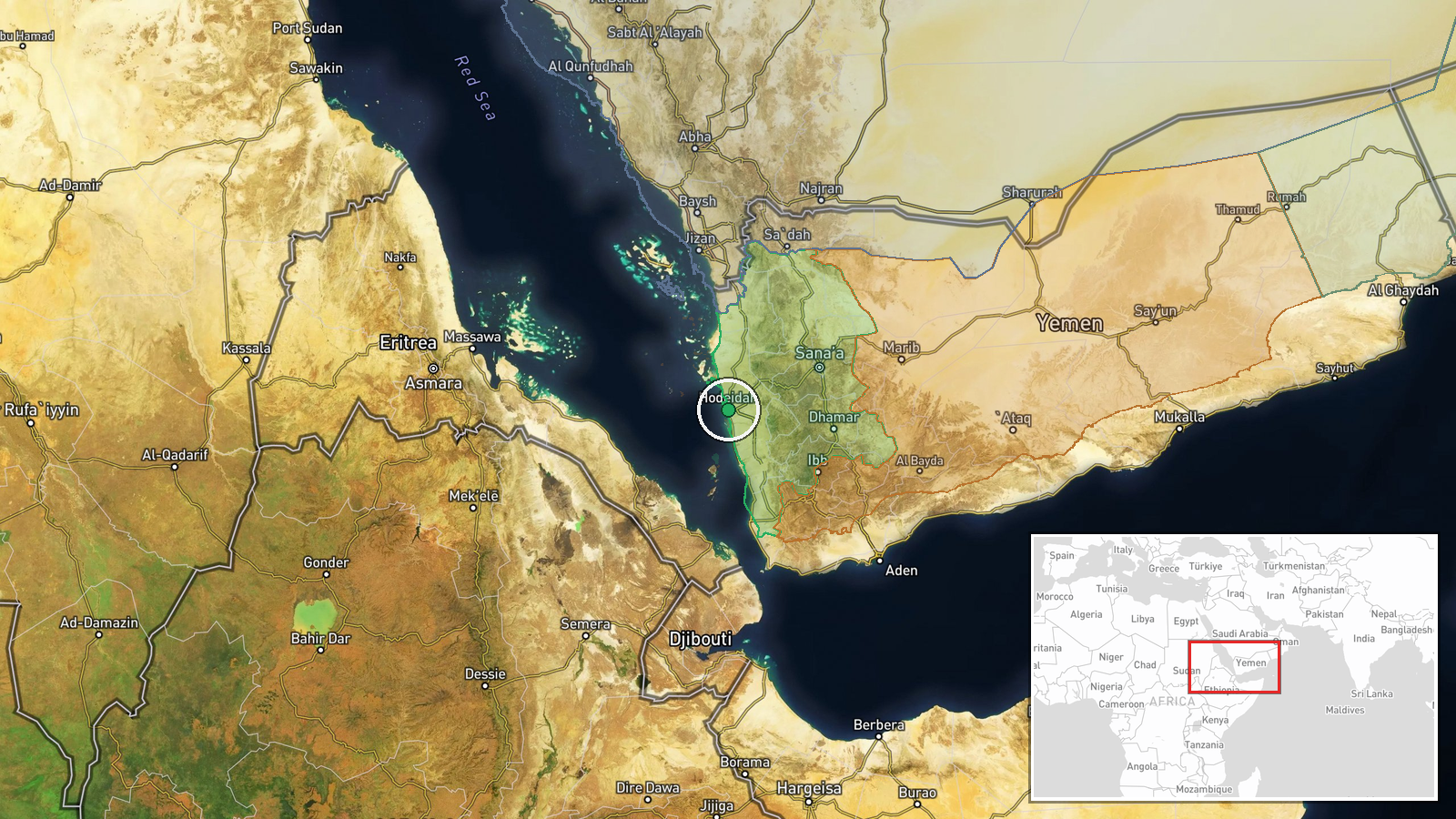 Al-Hudaydah, Yemen — Artillery location map