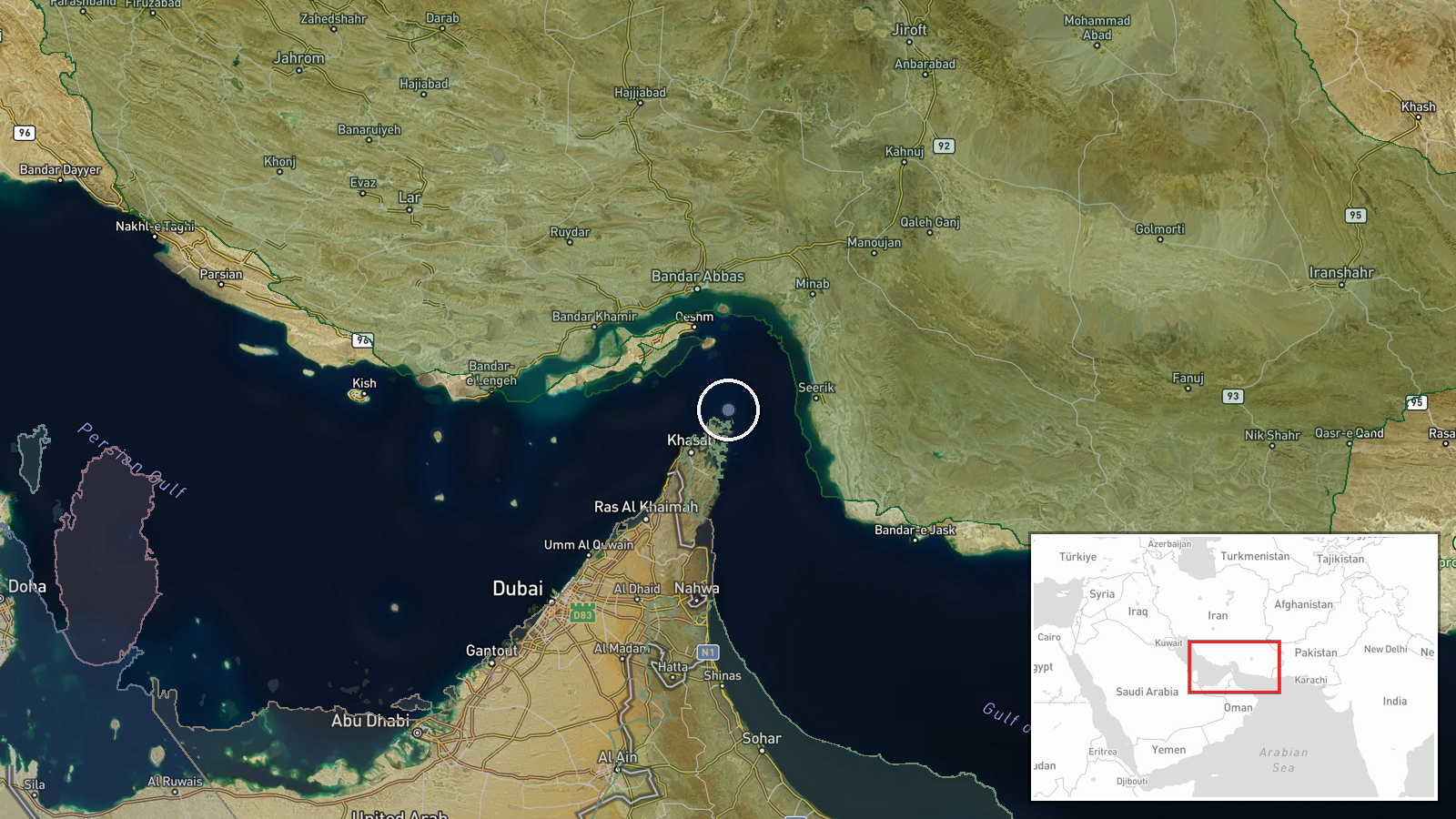 Strait of Hormuz, Iran-Oman Waters — Cargo Ship location map
