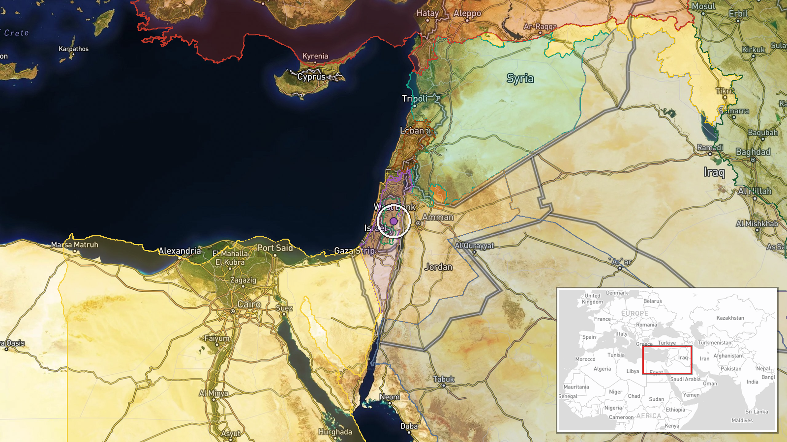 West Bank, Palestine — Security location map
