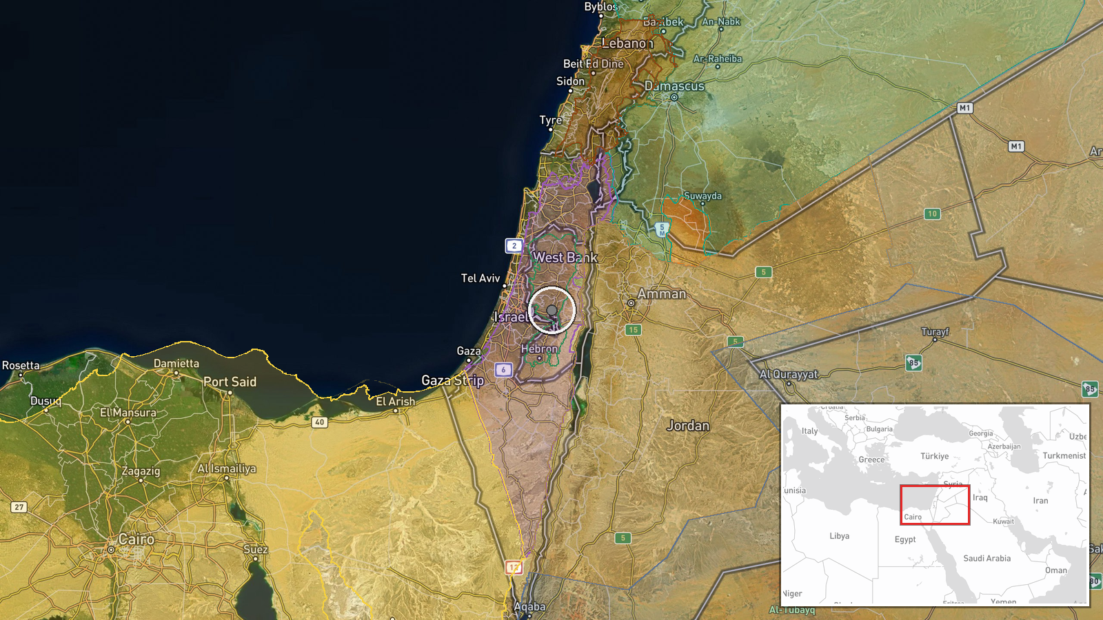 Ramallah, West Bank, Israel/Palestine — Airstrike location map