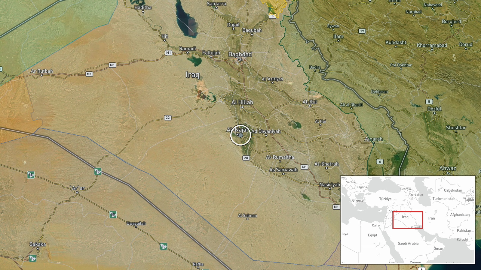 Najaf International Airport, Najaf, Iraq — Airspace Closure location map