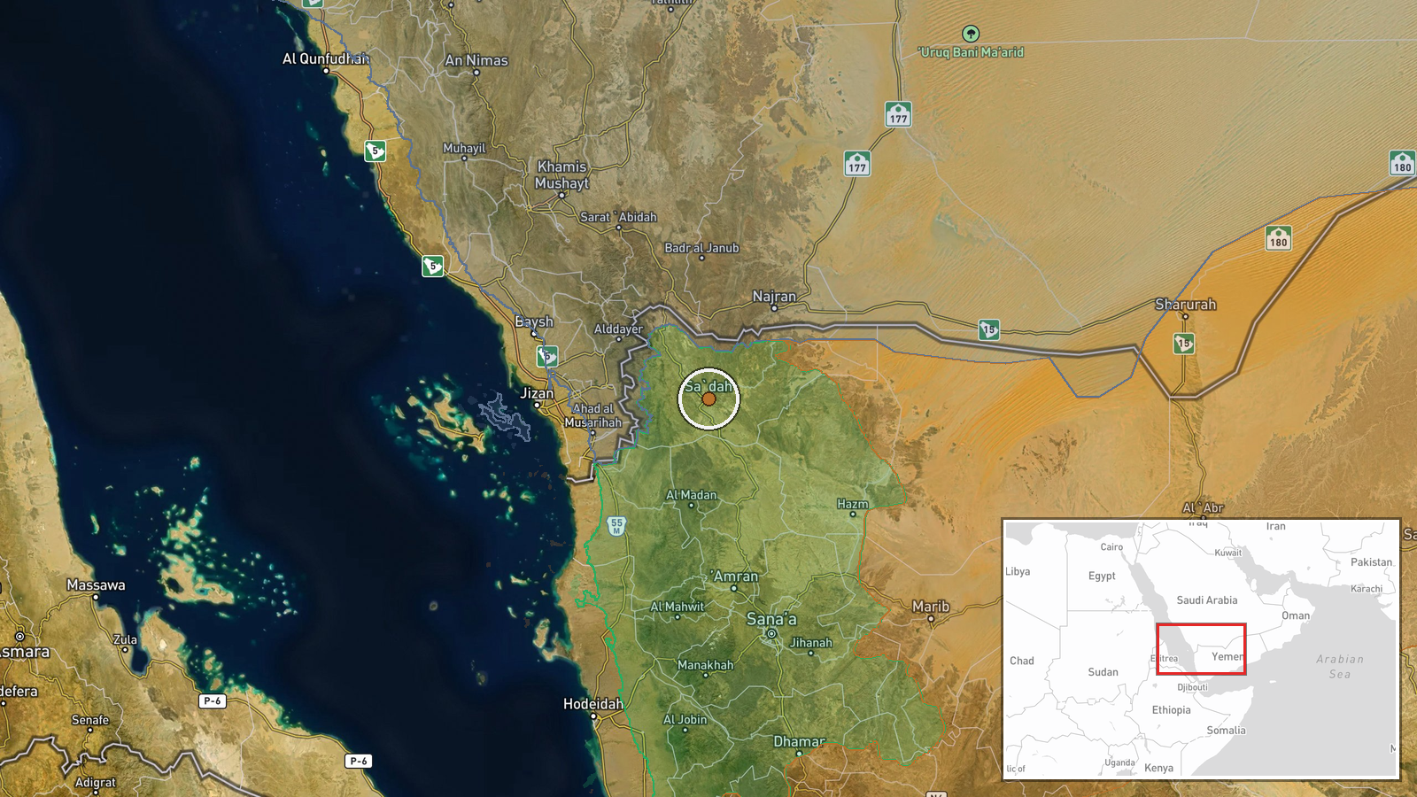 Yemen (Houthi-controlled territory) — Report location map