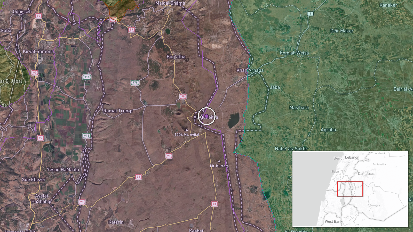 Quneitra Governorate rural areas, Syria — Combat location map