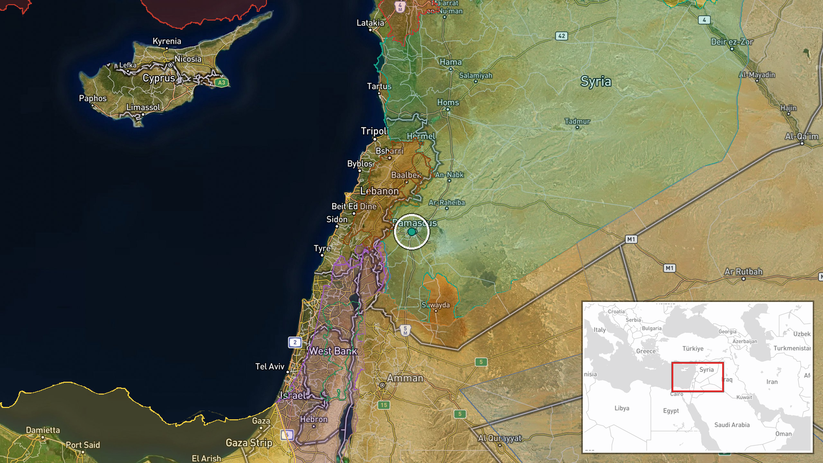 Damascus, Syria — Military Exercise location map
