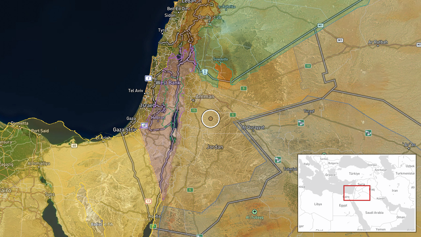 Jordan-Israel Border, Amman, Jordan — Security location map