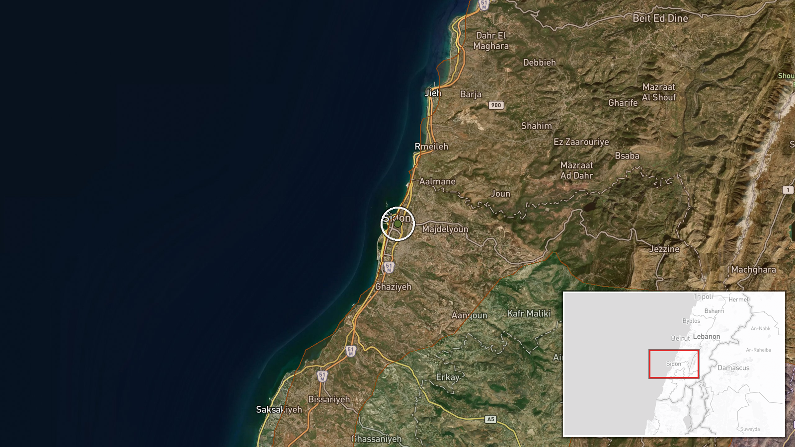 South Lebanon, Lebanon — Combat location map