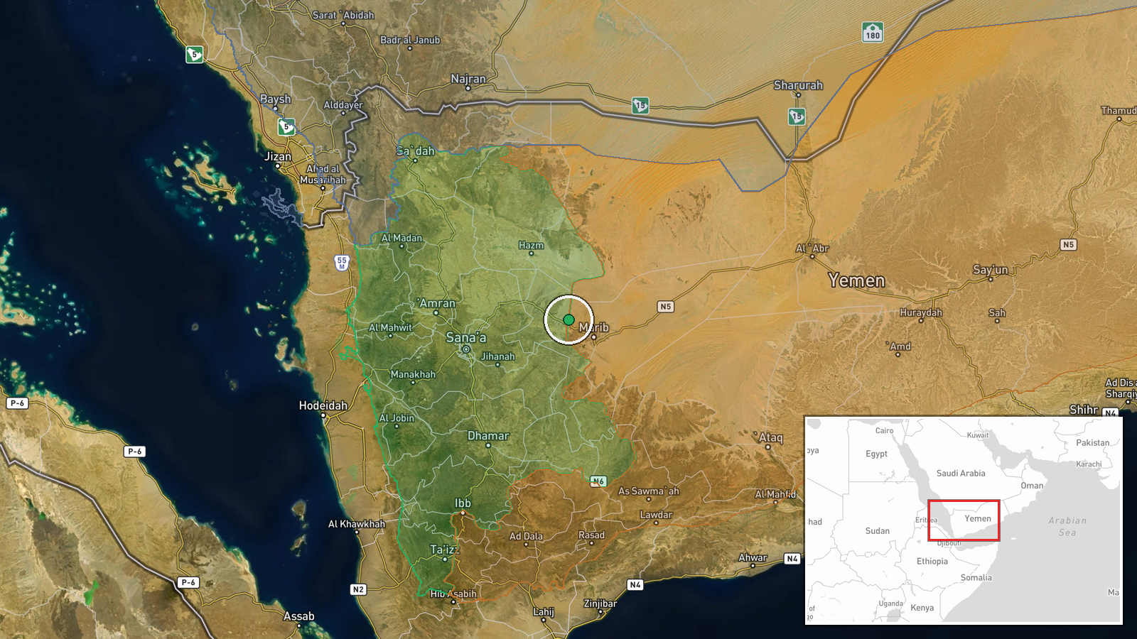 Marib, Yemen — Combat location map