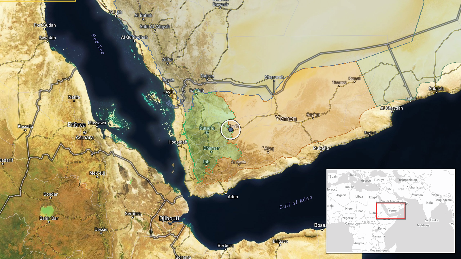 Central Yemen — UAS Strike location map