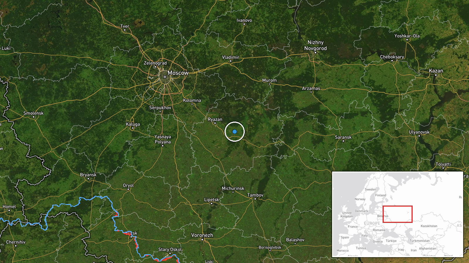 Ryazan Oblast, Russia — Drone Shootdown location map