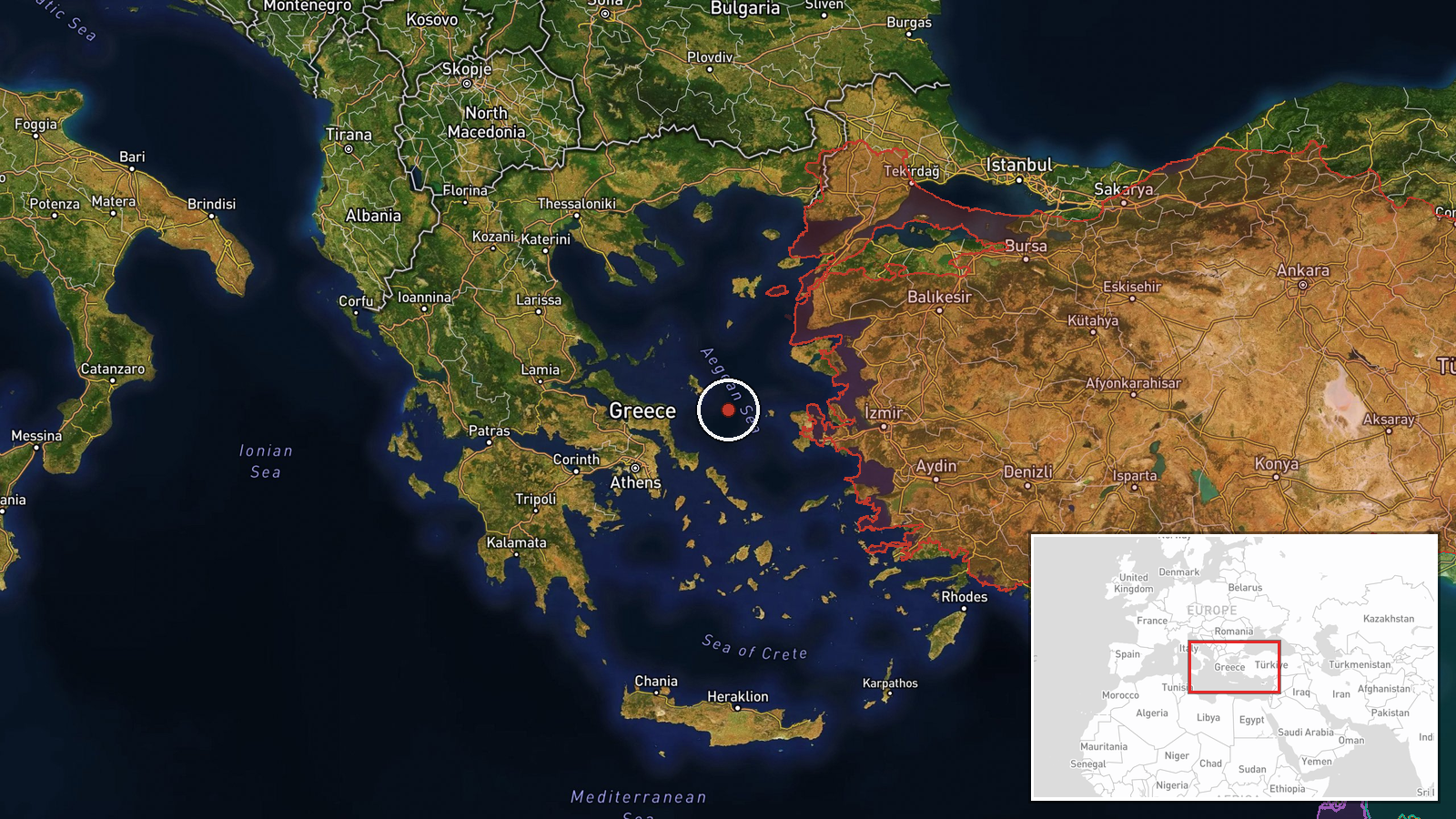 Aegean Sea, Greece-Turkey — Military Exercise location map