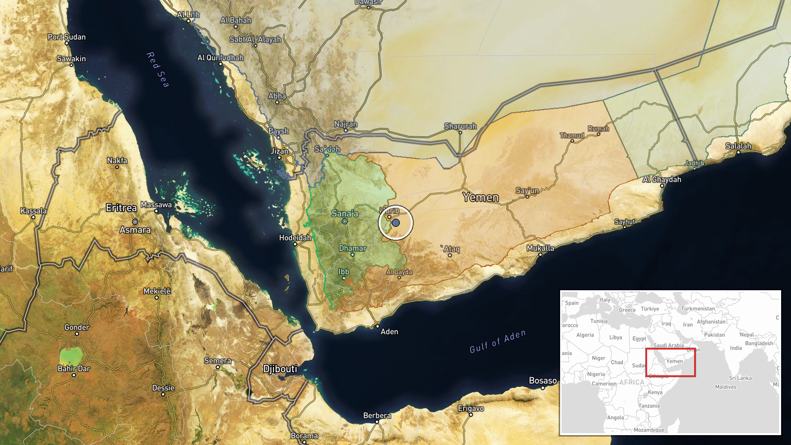 Jabal Matran, Ma'rib Governorate, Yemen — Airstrike location map