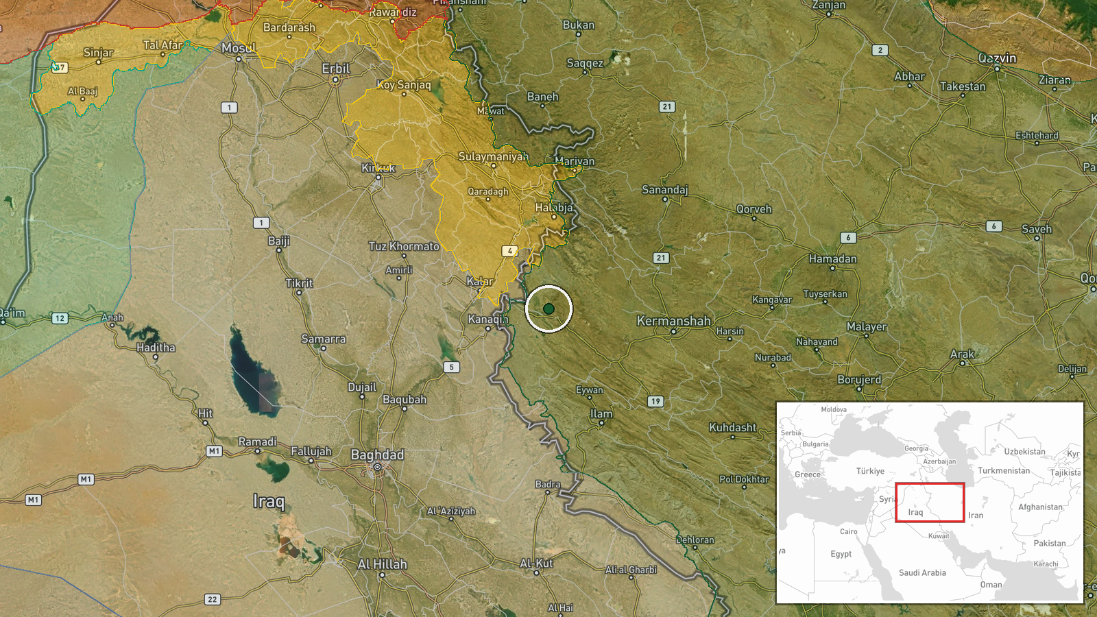 Iran-Iraq Border Region, Western Iran — Military Exercise location map