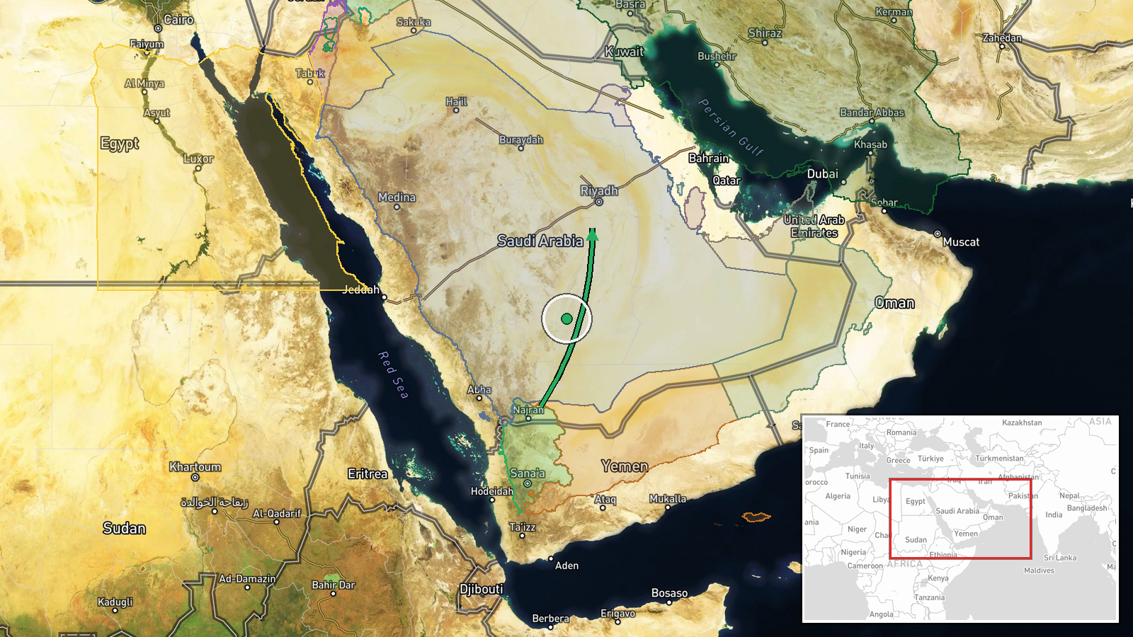 Central Saudi Arabia — Ballistic Missile location map