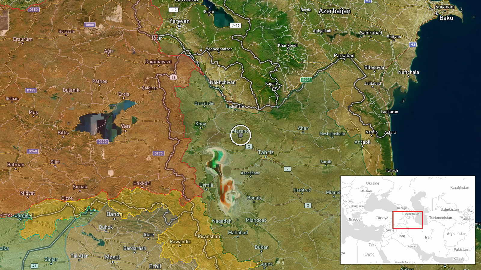 Marand, East Azerbaijan Province, Iran — Explosion location map
