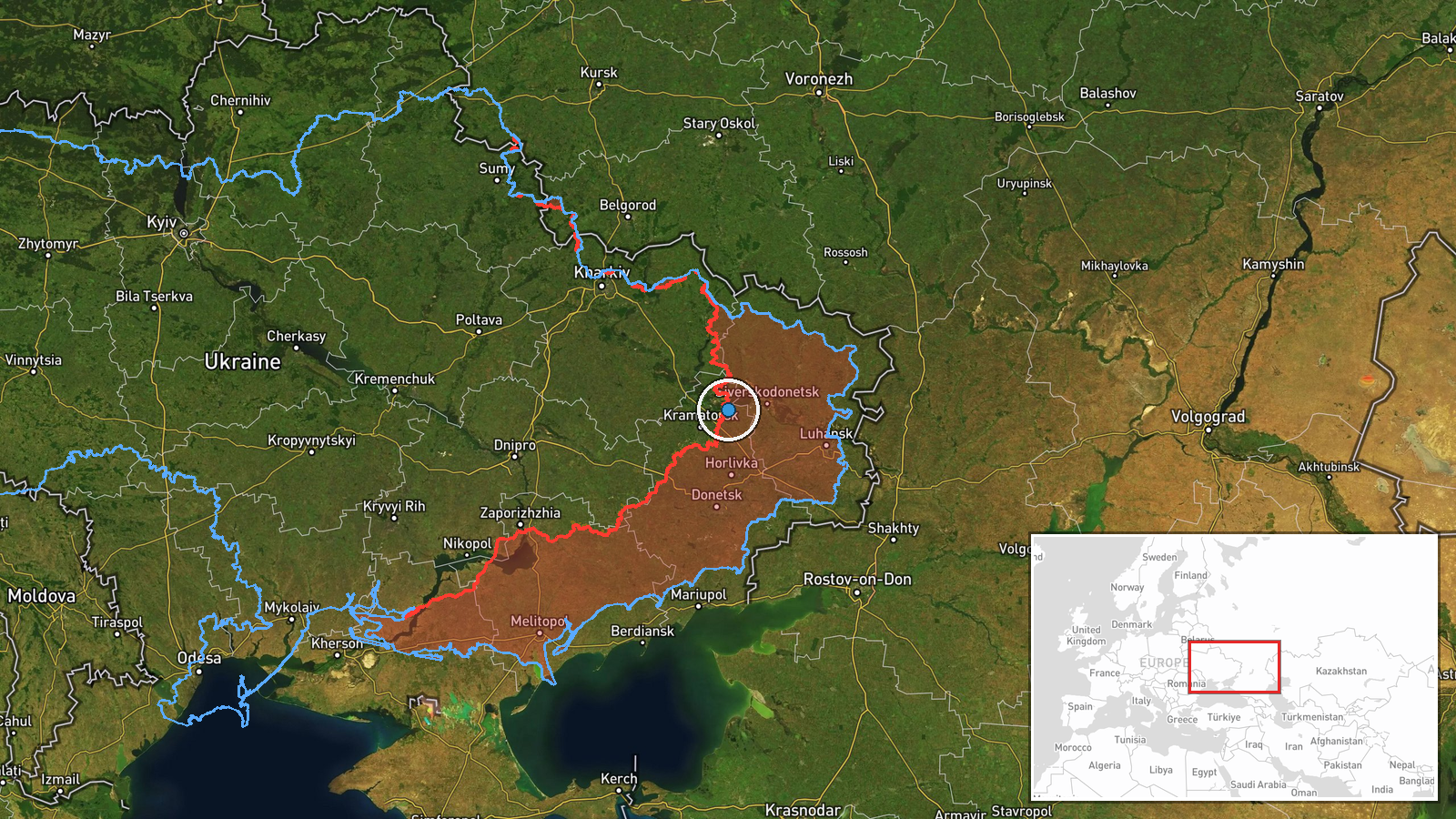 Near Yampil', Donetsk, Ukraine (front line, estimated) — Drone Shootdown location map