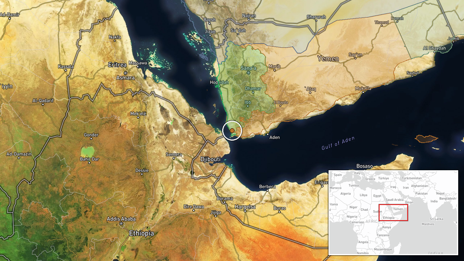 Bab el-Mandeb Strait, Red Sea — Combat location map