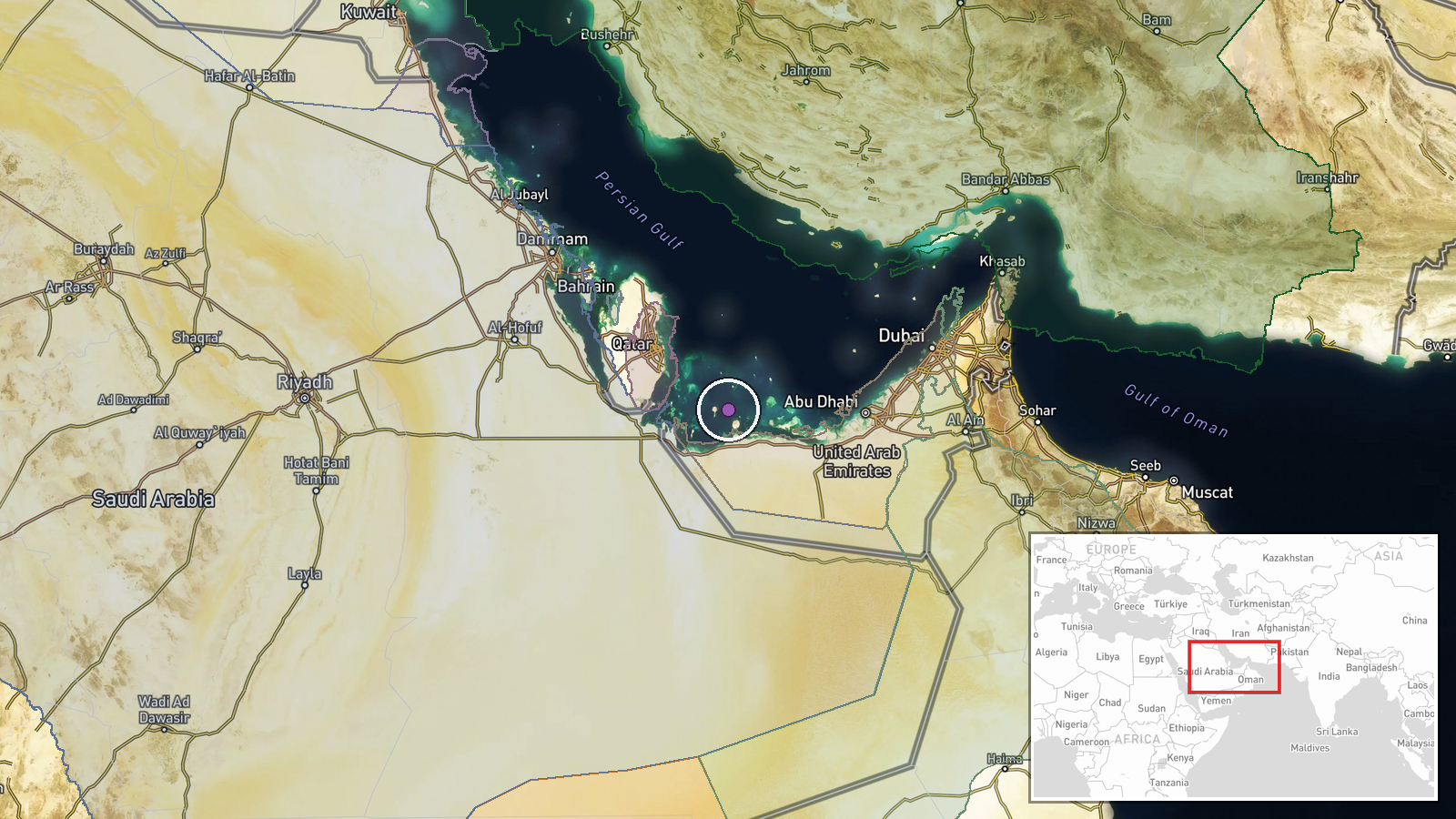 Persian Gulf, Arabian Sea (U.S. air operations area) — Combat Aircraft location map